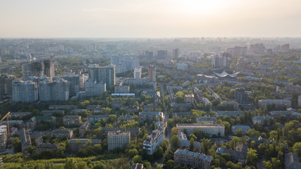 A bird's eye view, panoramic view from the drone to the Pechersk district in the city of Kiev, Ukraine