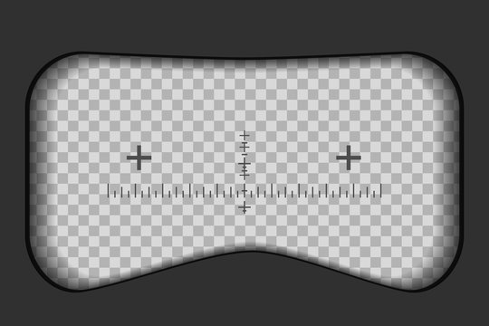 Creative vector illustration of binoculars view with signs isolated on transparent background. Art design. Virtual reality glasses sight. Abstract graphic element. Blur frame border. Rifle scope aim