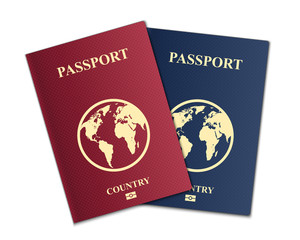 Creative vector illustration of passports with globe map isolated on transparent background. Art design. Front cover international identification document. Abstract concept graphic element