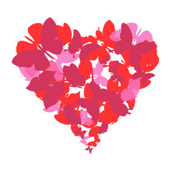 red heart, butterflies, valentine card