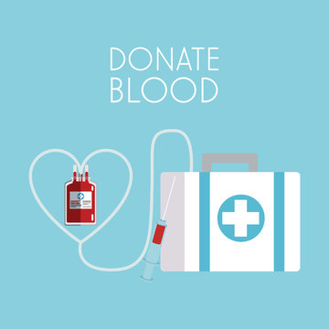 Donate blood first aids suitcase and elements vector illustration graphic design