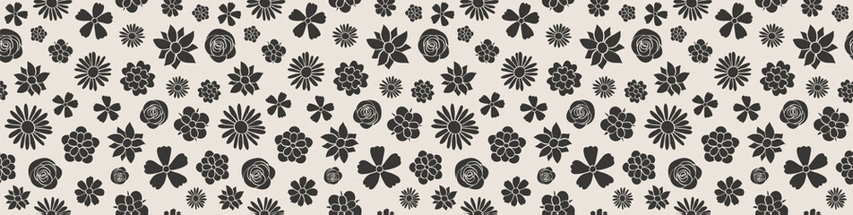 Panoramic header with cute flowers. Vector.