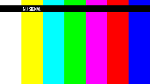 Creative vector illustration of no signal TV test pattern background. Television screen error. SMPTE color bars technical problems. Art design. Abstract concept graphic element