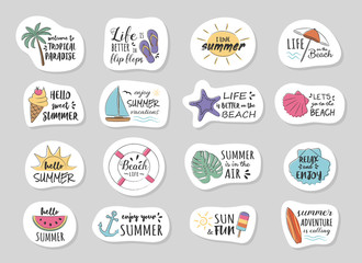 Collection of summer stickers with funny text. Vector.
