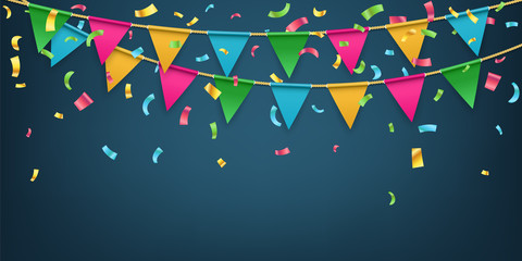 Creative vector illustration of realistic flag, buntings garland with shadow isolated on transparent background. Art design celebrate party invitation template. Abstract concept graphic element