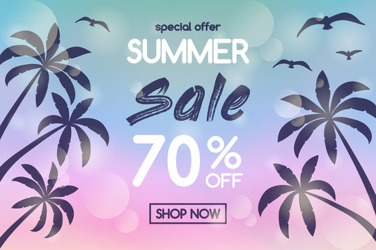 Special offer - discounts for Summer Sale. Colourful poster. Vector.