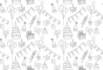 Birthday seamless pattern on white background.