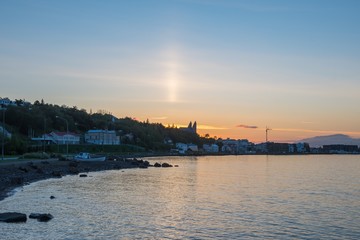Sunset in akureyri Iceland