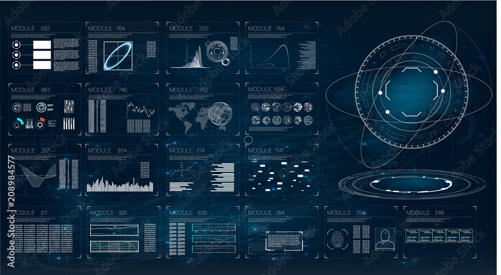 Fototapete hud. illustration with hud for game background design. digital data, business abstract background. h