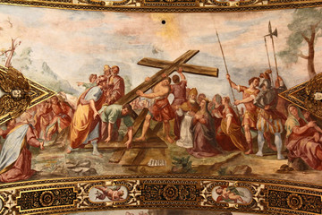 la prova della vera Croce; affresco dei Carlone nella chiesa di Sant'Antonio a Milano