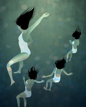 Four women falling