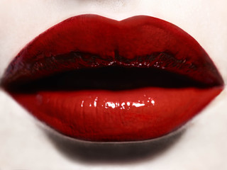 Glossy red lips