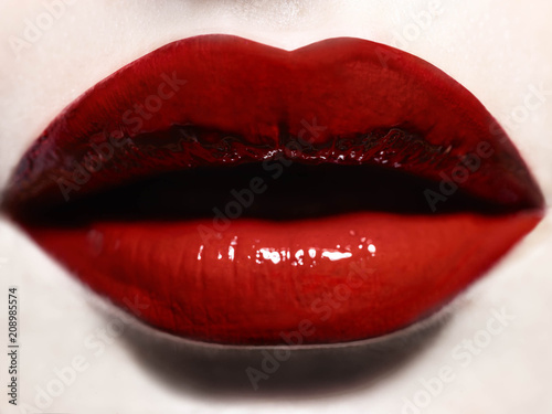 glossy red lips stock