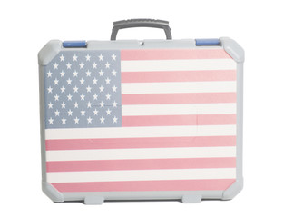 Business travel suitcase with flag of USA