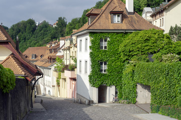 Fototapeta na wymiar Houses and old buildings in Fribourg, Switzerland