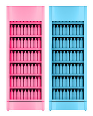 supermarket refrigerator in pink and blue color