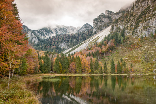 Autumn mountain atmospher at Frillen Lake