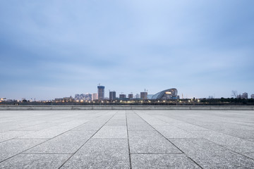 empty ground with modern city skyline