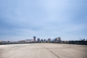 empty ground with modern city skyline