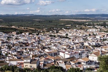 View from the castle town of Almodovar del Rio, a Stage of the American producer HBO, for the series “Game of Thrones”. placed close to the Guadalquivir, Almodovar of the Rio, Spain