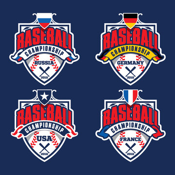 Baseball championship badge logo design template and some elements for logos, badge, banner, emblem, label, insignia, T-shirt screen and printing. Baseball logotype template.