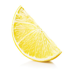single slice of ripe lemon isolated on whtie background