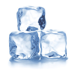 three ice cubes isolated on white background