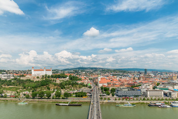 Fototapeta na wymiar Bratislava, Slovakia - May 24, 2018: The Bratislava panorama photographed from the air.