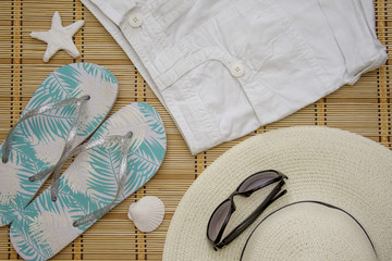 summer vacation mood - glasses, hat, flip flops, shorts