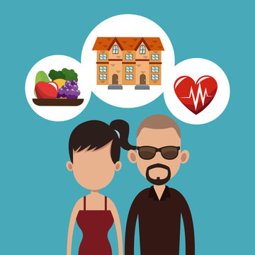 Real estate, food and health cartoons vector illustration graphic design