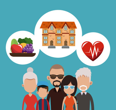 Real estate, food and health cartoons vector illustration graphic design