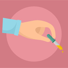 Pipette in hand icon. Flat illustration of pipette in hand vector icon for web design