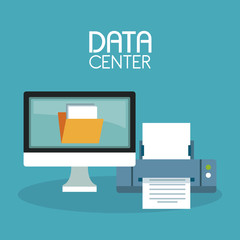 Secure computer with data center elements vector illustration graphic design