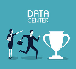 Naklejka premium Business people and data center vector illustration graphic design