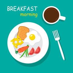 Morning breakfast top view. Vector illustration