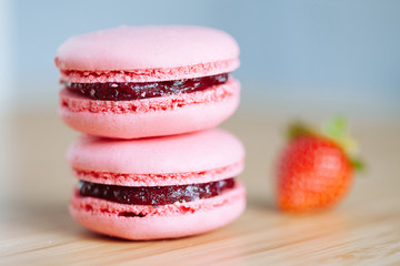 French cookies macaroons with strawberry