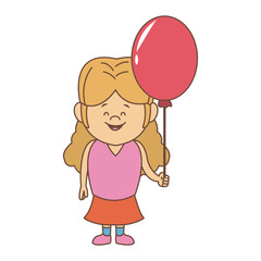Cute happy girl with balloon cartoon vector illustration graphic design