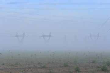 The power supply facilities of contour in the evening