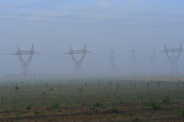 The power supply facilities of contour in the evening