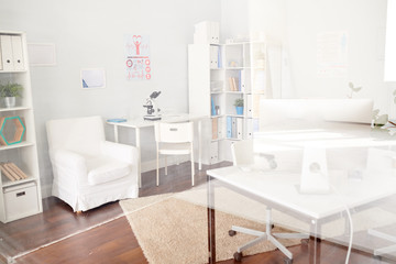Background image of empty doctors office interior in modern private clinic, copy space