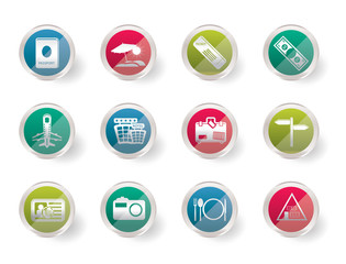 Stylized Simple Travel and trip Icons over colored background- Vector Icon Set