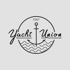 
Yachting club logo set. Yachting, yahct club logo set with boad, sail and yacht. Yacht sport yachting club set.
