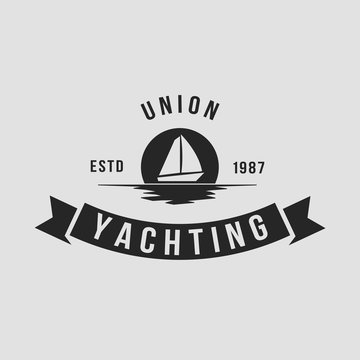 
Yachting club logo set. Yachting, yahct club logo set with boad, sail and yacht. Yacht sport yachting club set.