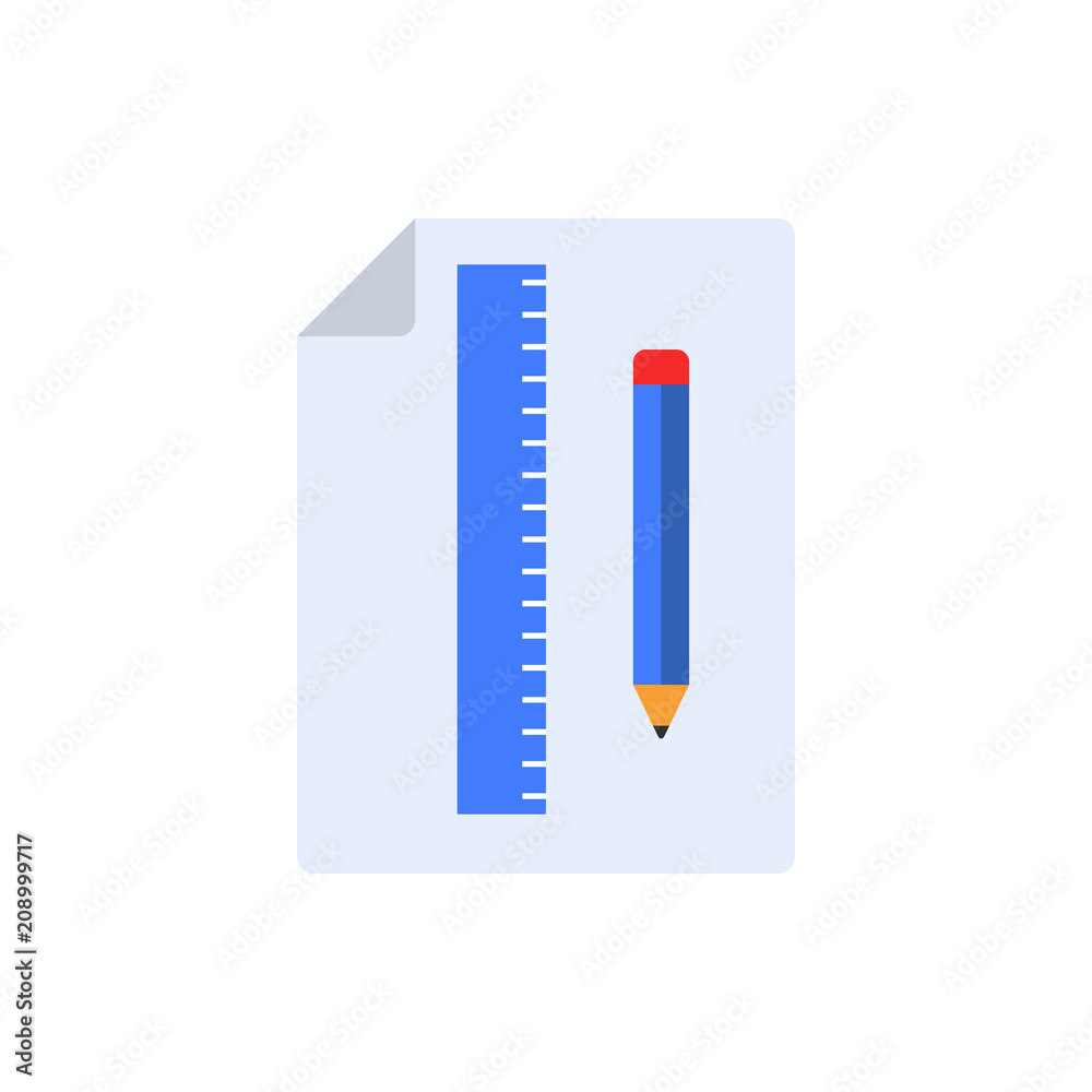 Poster pencil, ruler and paper flat icon. element of programming colored icon for mobile concept and web ap