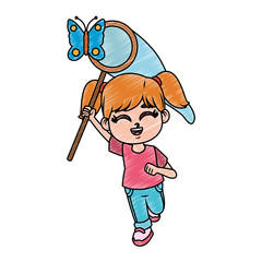 Cute girl catching butterflies vector illustration graphic design