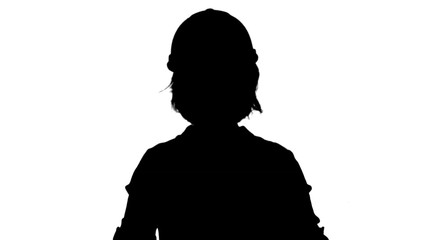 Silhouette Female engineer standing and talking to a camera track matte