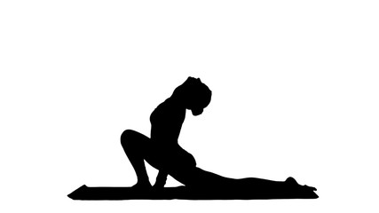 Bbeautiful young woman wearing black sportswear working out, doing yoga or pilates exercise track...