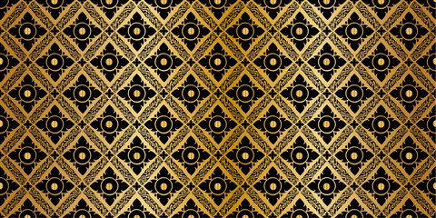 Line Thai, The Arts of Thailand, gold pattern on black background, Vector illustration