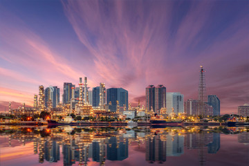 Oil refinery with beautiful sky at dawn. Can use for energy conservation concept background.