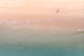 Top view of beach in summer, Sea view, Beach in Thailand, captured by drone